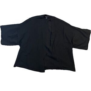 August Silk Black Open Front Short Cardigan Sweater Short Sleeves Womens Size S